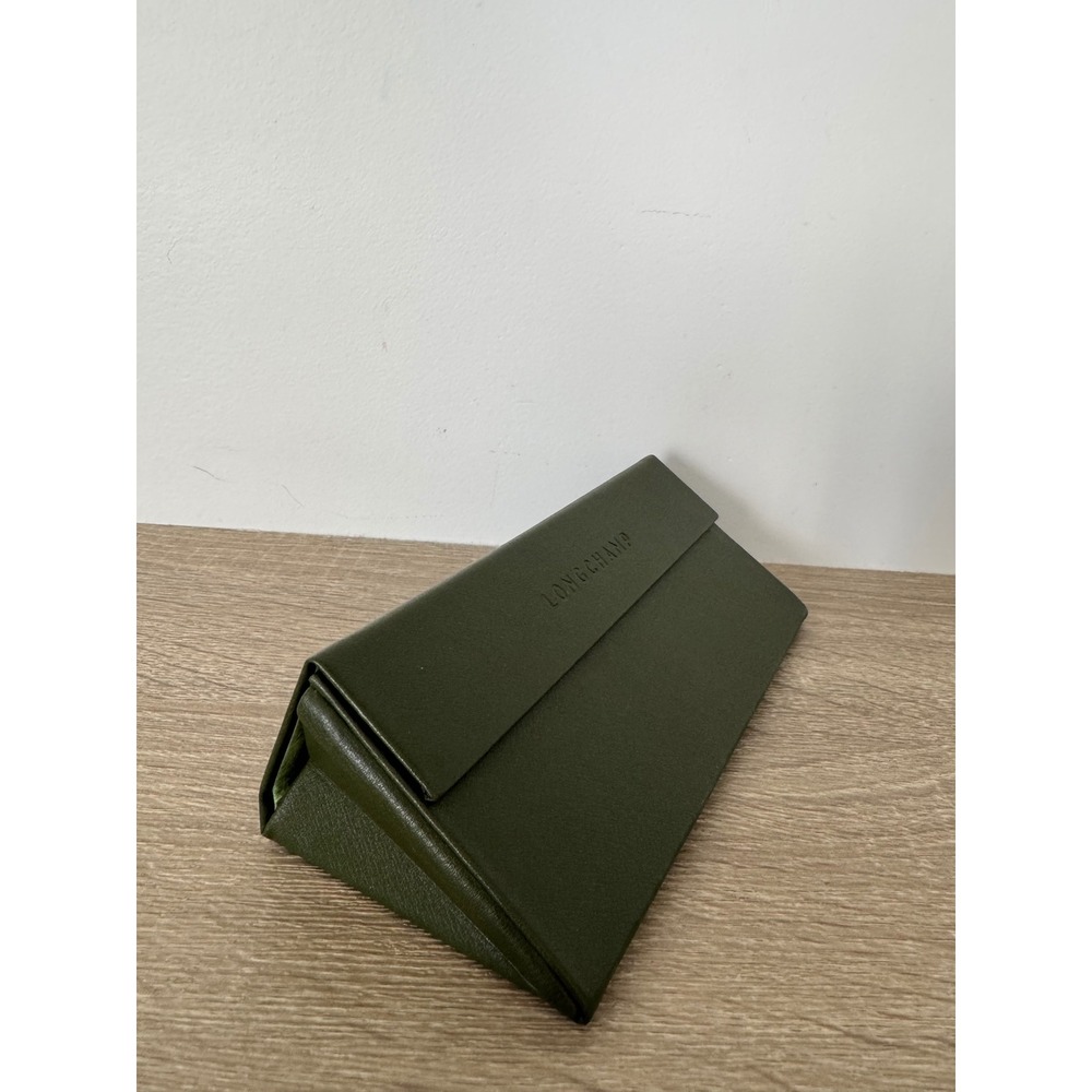 Longchamp Olive Green Semi Hard Flat Folding Glasses Case Eyewear Protector